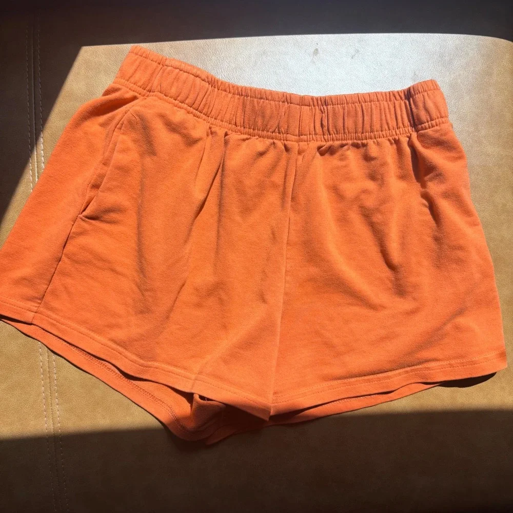 SHEIN Orange French Terry Elastic Waist Lounge Shorts with Pockets Small
